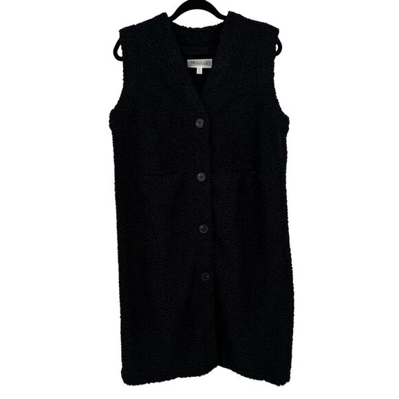 Prologue Black Textured Bouclé Sleeveless Sweater Vest Coat Size Medium NWT - Picture 1 of 8